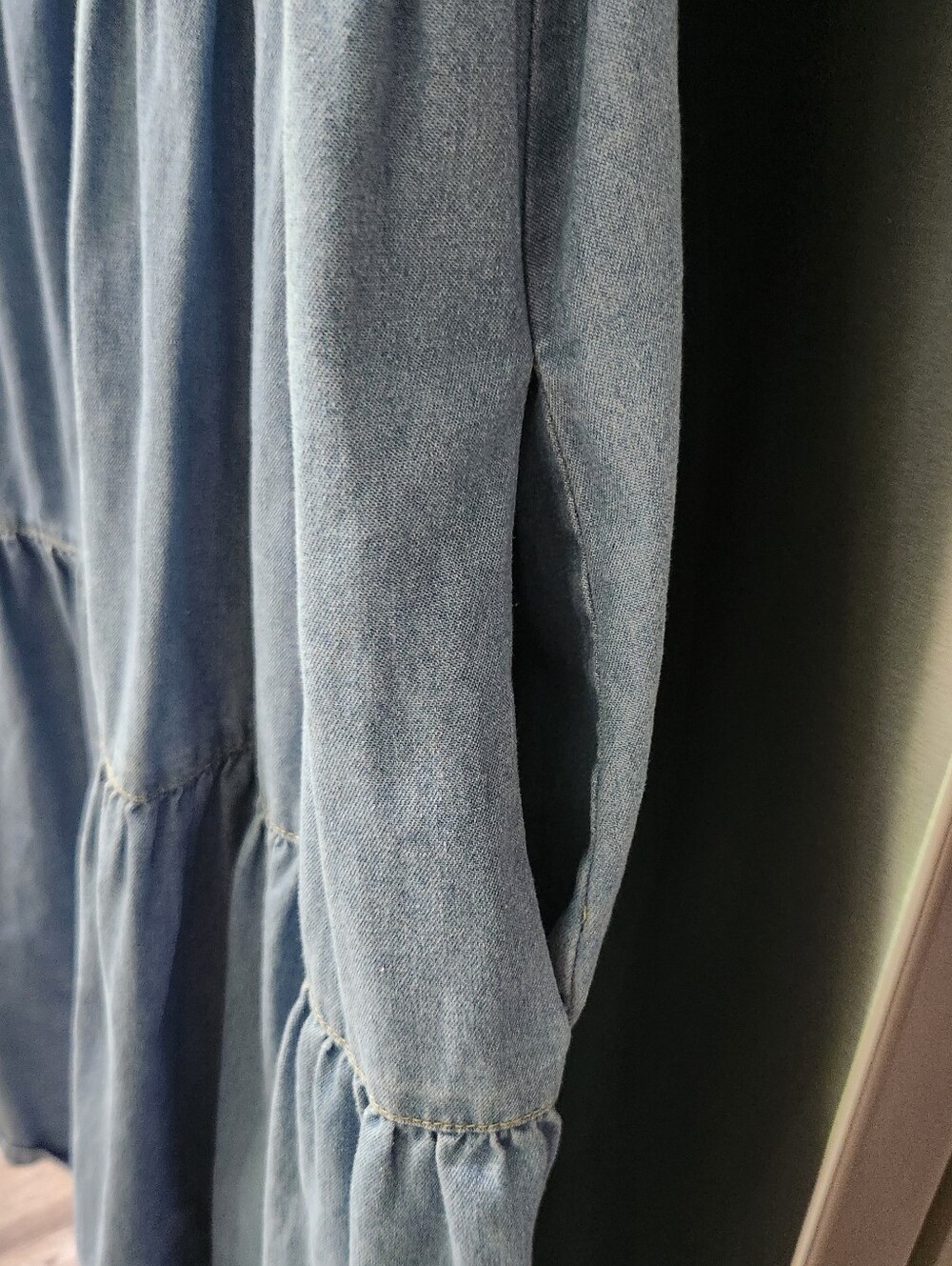Cy Chambray Ruffle Tiered Midi Dress Women M Cottage Boho Lagenlook Short Sleeve - Picture 7 of 12